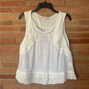 Vanessa Bruno Womens 2 White Linen Lace Sleeveless Blouse Tank Top
